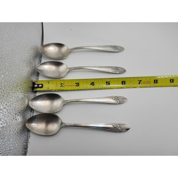 Vtg Lot 4 Oneida Tudor Plate Queen Bess II 6in Teaspoons 1946 Floral Silverplate - Picture 2 of 8